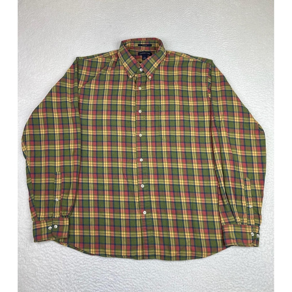 Lands' End Shirt Mens XL Multicolor Viyella Plaid Flannel‎ Long Sleeve Button Up